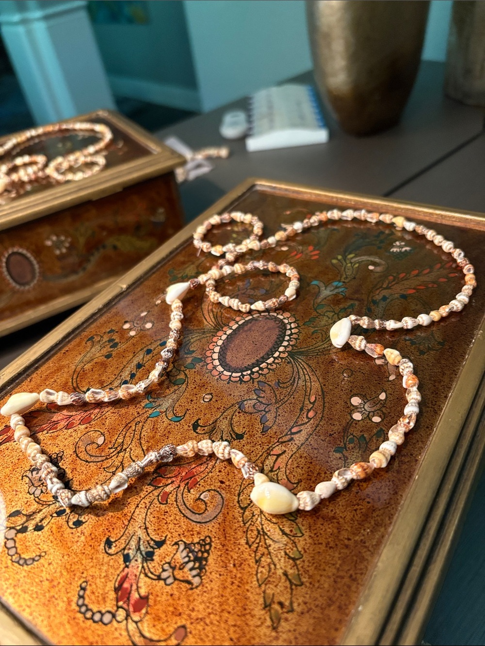 Handmade Shell Beaded Necklace - Cream and Brown